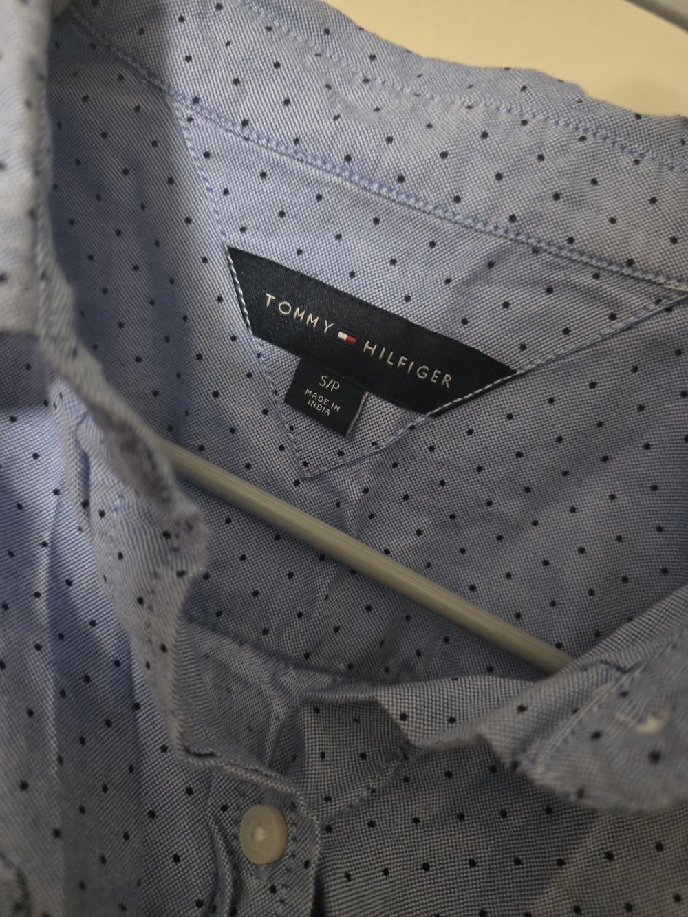 Tommy Hilfiger Light Blue Button-Up Shirt with Navy Microdots